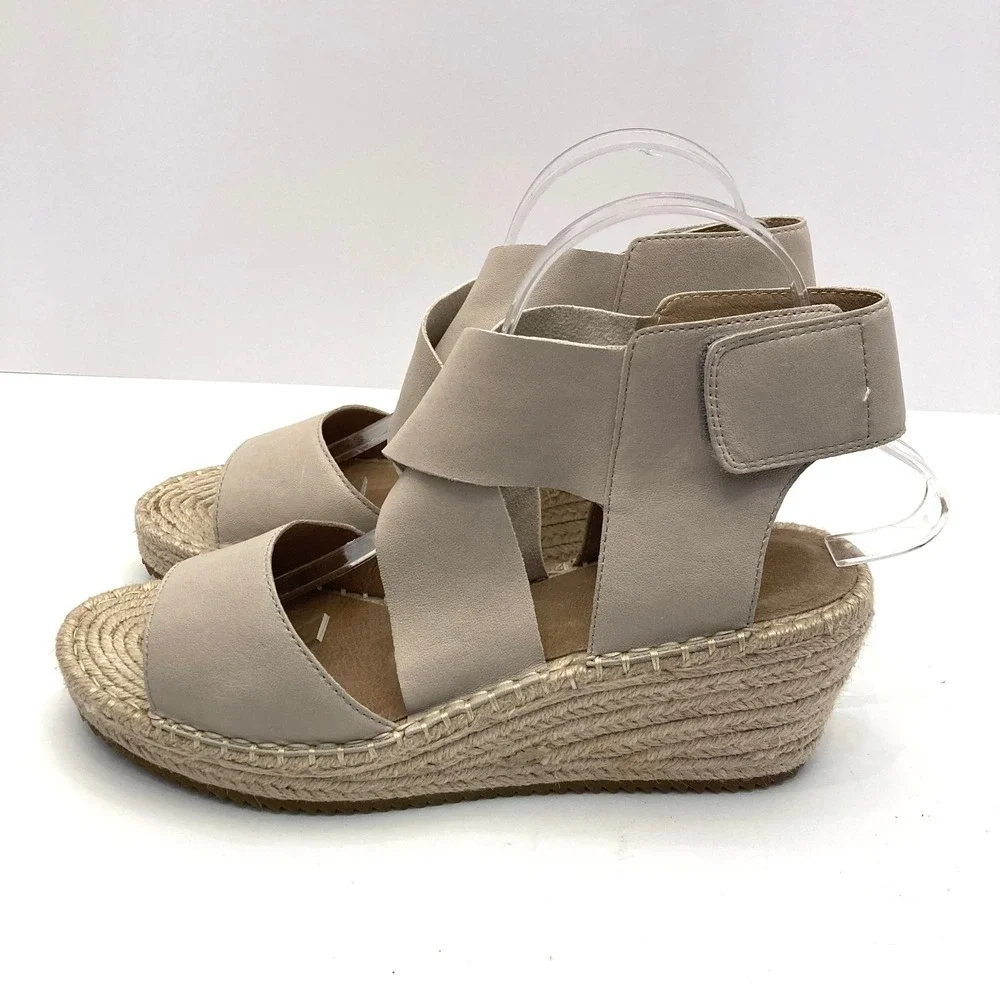 Eileen Fisher Leather Espadrille 'Willow' Wedge Heel Sandals Womens 10 Beige